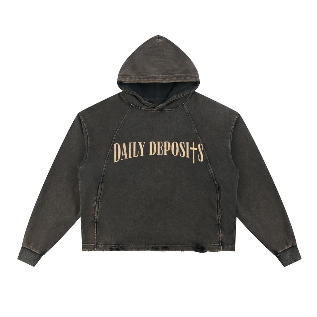 Vintage Washed Frayed-Hem Hoodie